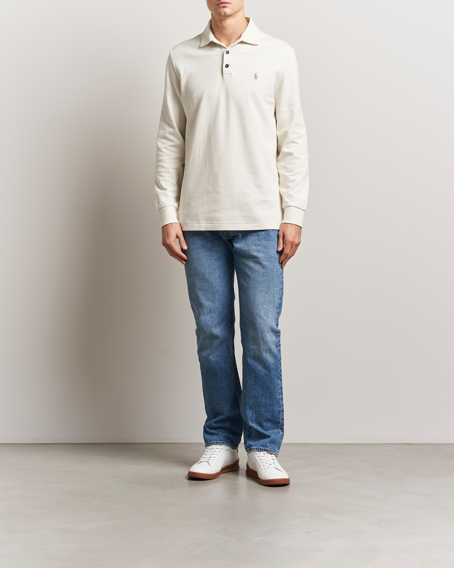 Herr | Pikéer | Polo Ralph Lauren | Double Knit Long Sleeve Polo Parchment Cream