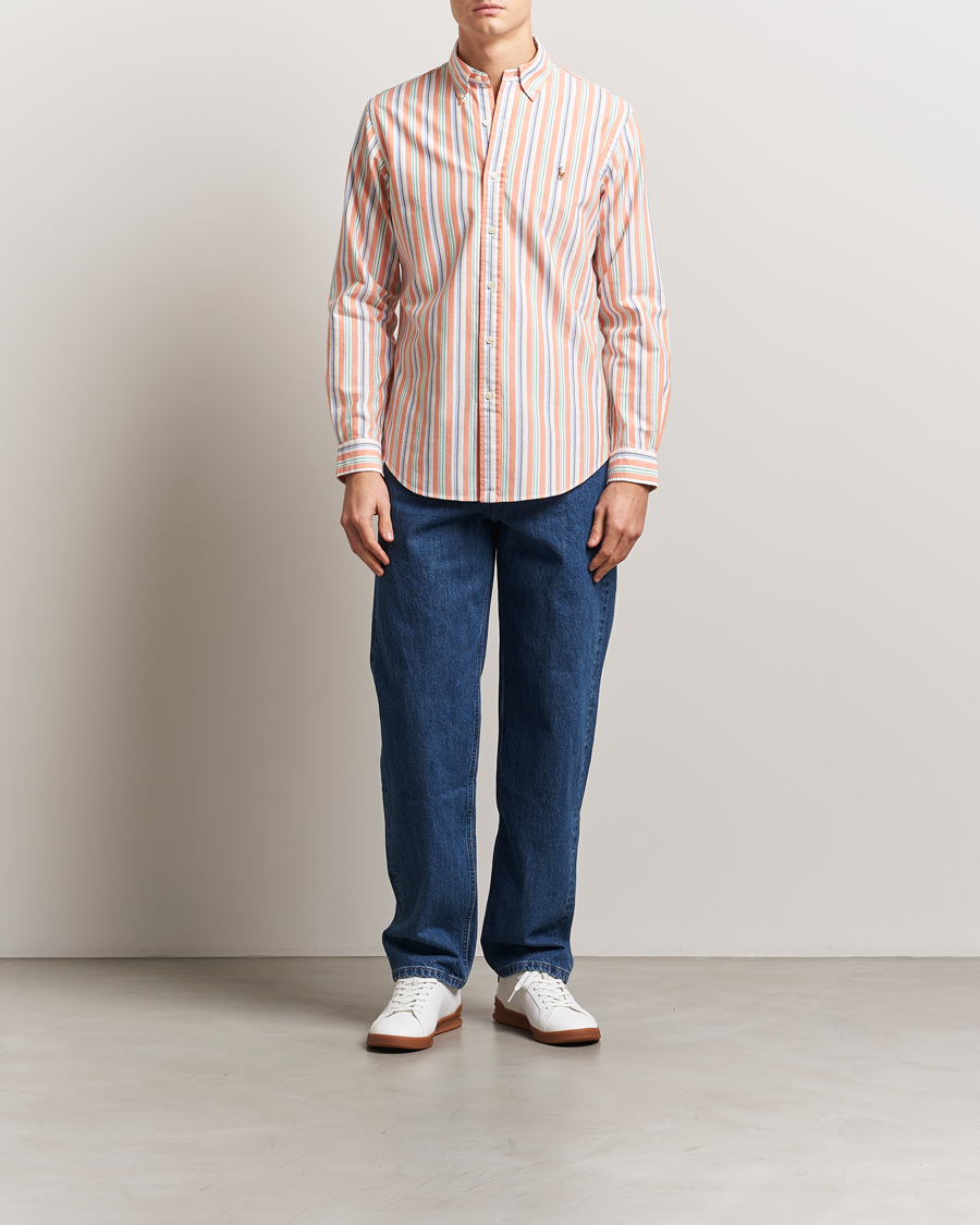 Herr | Skjortor | Polo Ralph Lauren | Custom Fit Striped Oxford Shirt Orange/White
