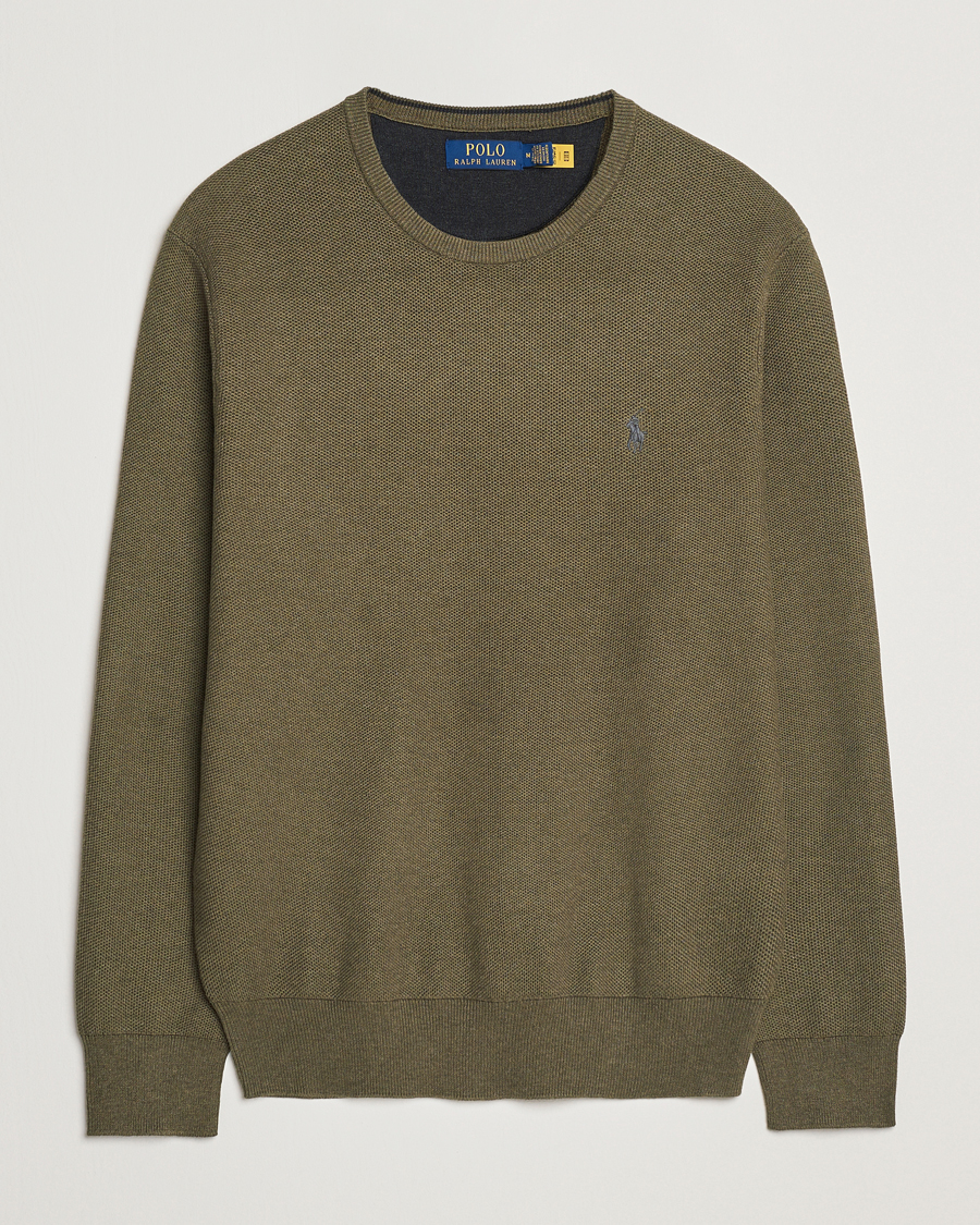 Herr | Tröjor | Polo Ralph Lauren | Textured Cotton Crew Neck Sweater Cargo Olive Heather