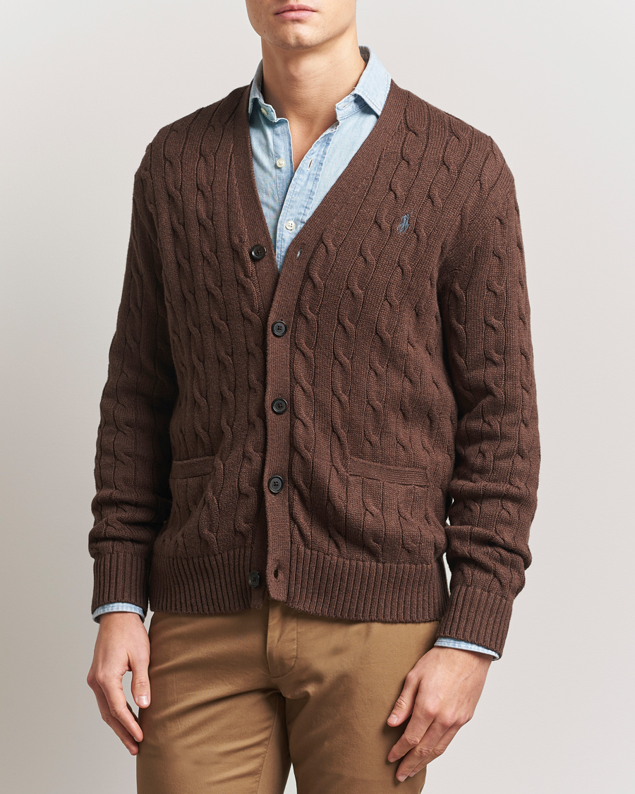 Herr | Tröjor | Polo Ralph Lauren | Cotton Cable Cardigan Dark Roast Melange