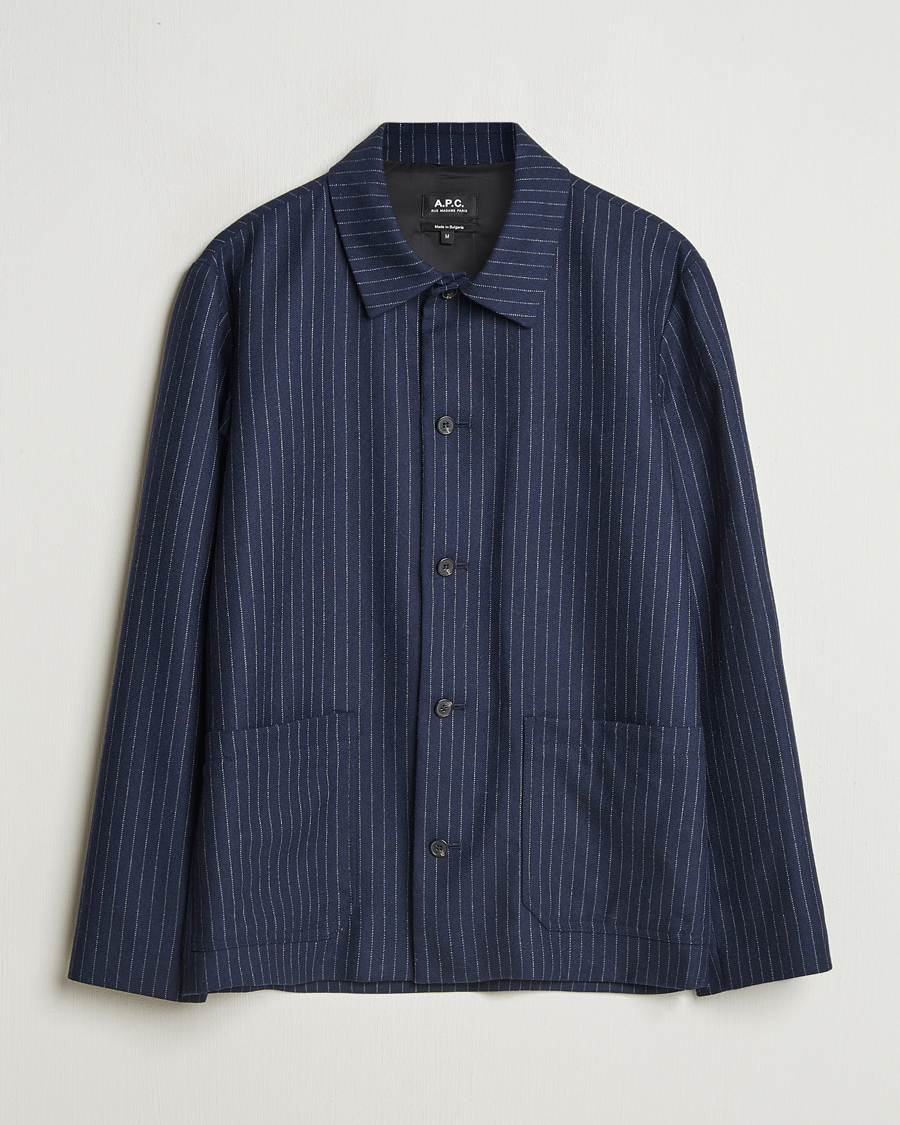 Herr | Jackor | A.P.C. | Wool Pinstriped Shirt Jacket Dark Navy
