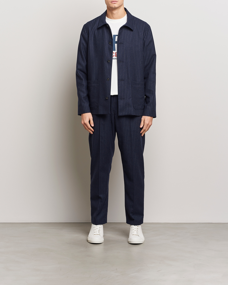 Herr | Jackor | A.P.C. | Wool Pinstriped Shirt Jacket Dark Navy