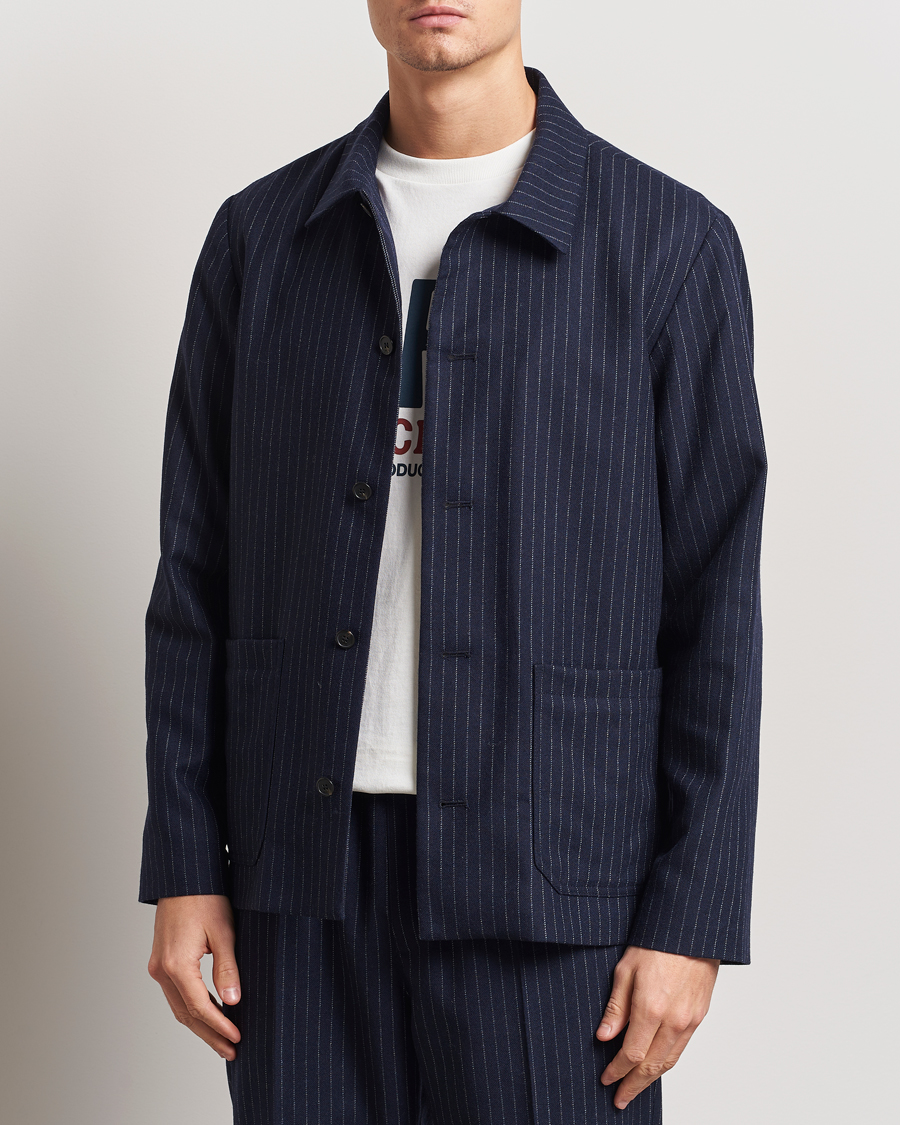 Herr | Jackor | A.P.C. | Wool Pinstriped Shirt Jacket Dark Navy