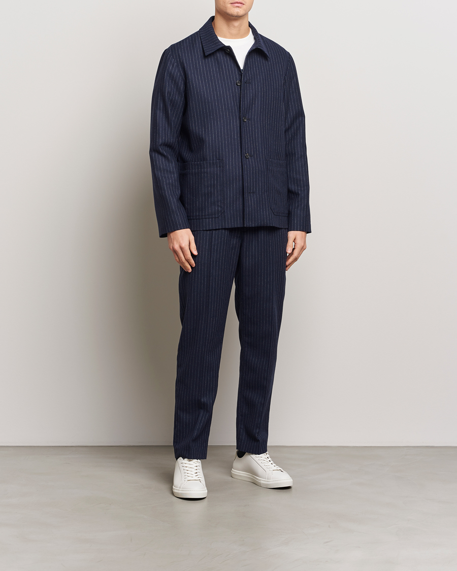 Herr | Byxor | A.P.C. | Wool Pinstriped Drawstring Trousers Dark Navy
