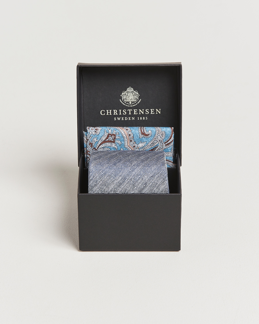 Herr | Slipsar | Amanda Christensen | Box Set Printed Silk 8cm Tie With Pocket Square Navy