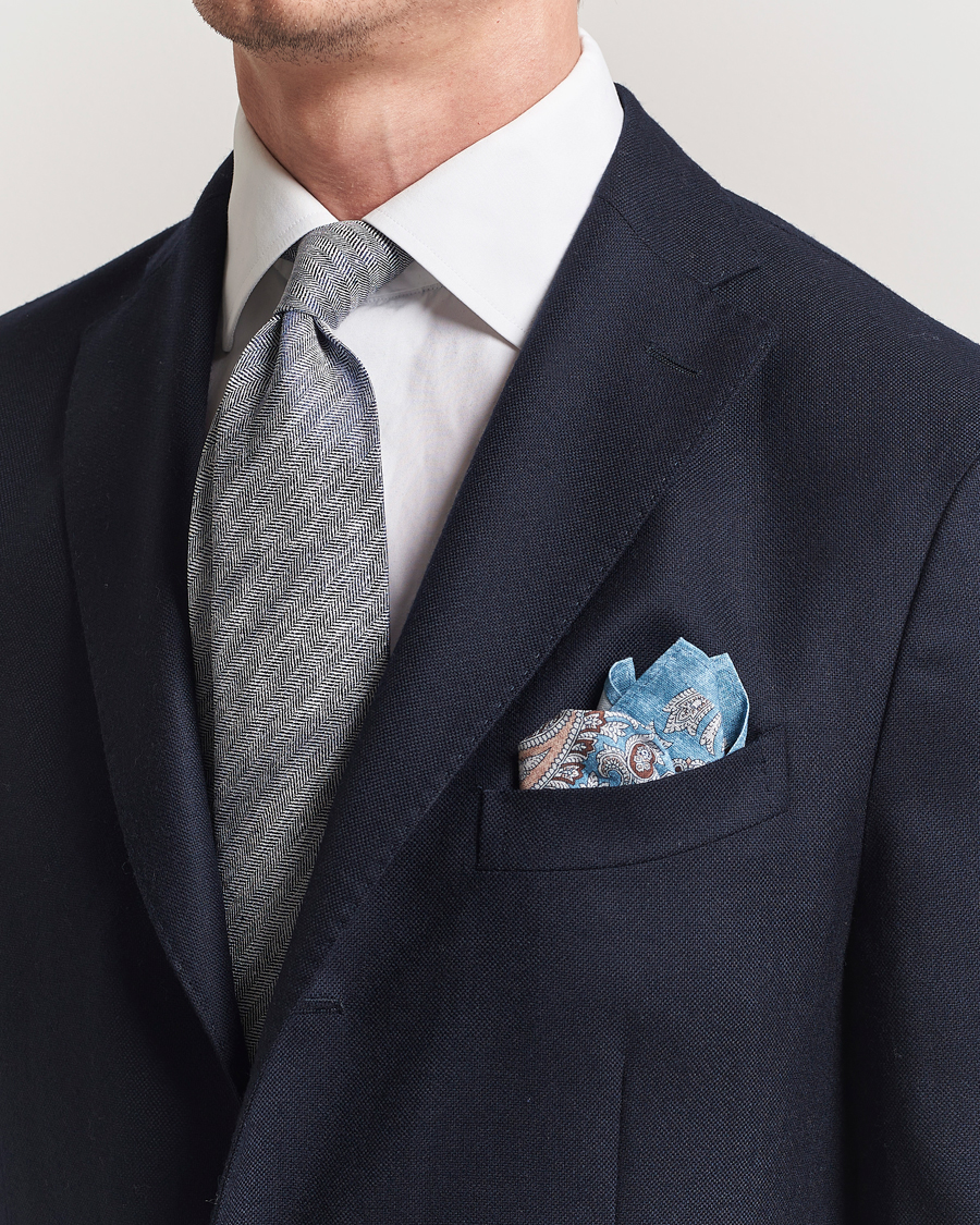 Herr | Slipsar | Amanda Christensen | Box Set Printed Silk 8cm Tie With Pocket Square Navy