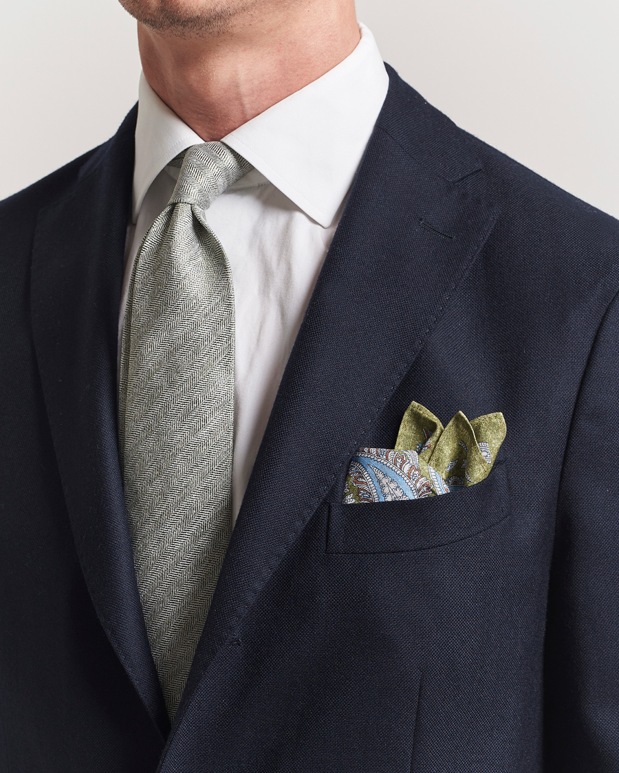 Herr | Slipsar | Amanda Christensen | Box Set Printed Silk 8cm Tie With Pocket Square Green