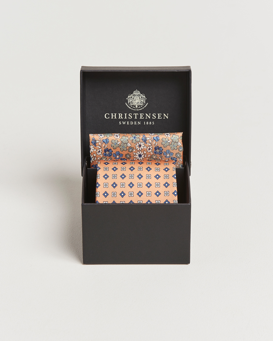 Herr | Slipsar | Amanda Christensen | Box Set Printed Silk 8cm Tie With Pocket Square Orange