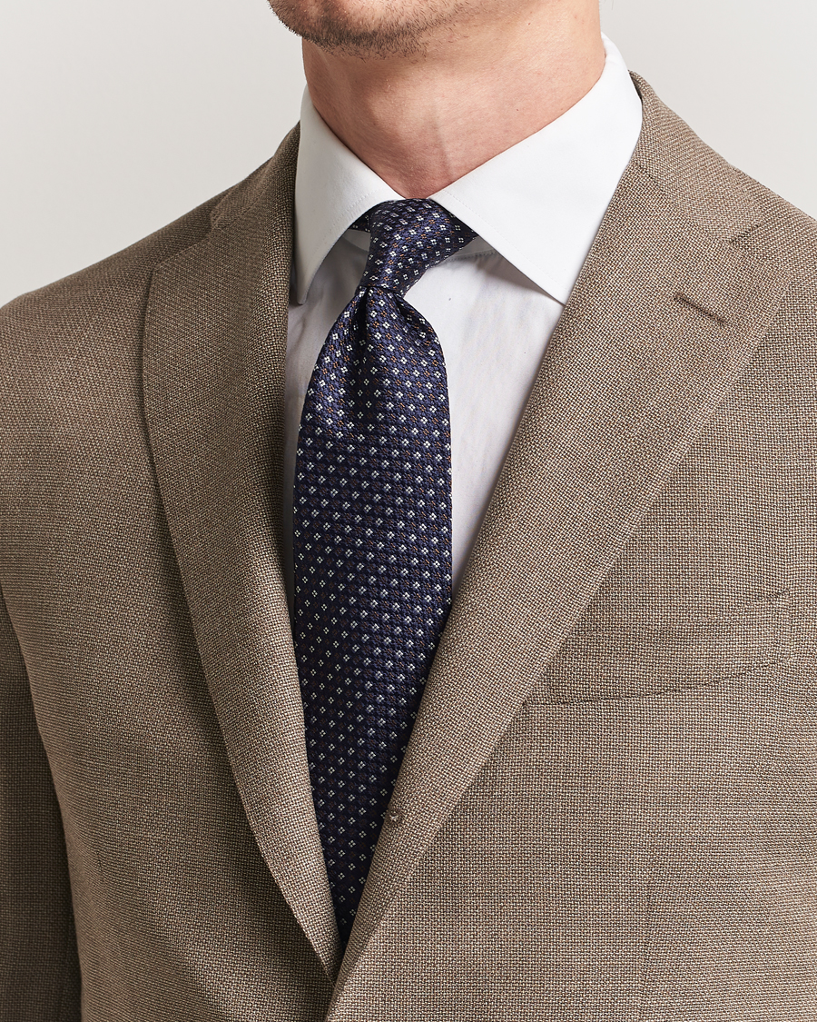 Herr | Slipsar | Amanda Christensen | Silk Printed Flower 8cm Tie Navy