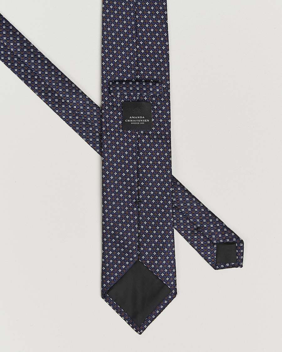 Herr | Slipsar | Amanda Christensen | Silk Printed Flower 8cm Tie Navy