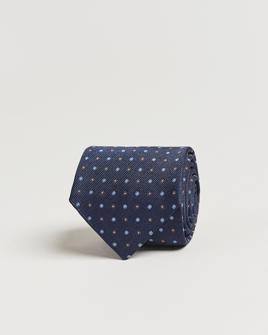 Herr | Slipsar | Amanda Christensen | Silk Reps Printed Flower 8cm Tie Navy