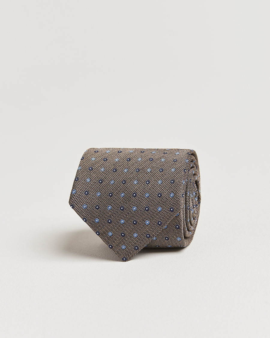 Herr | Slipsar | Amanda Christensen | Silk Reps Printed Flower 8cm Tie Brown