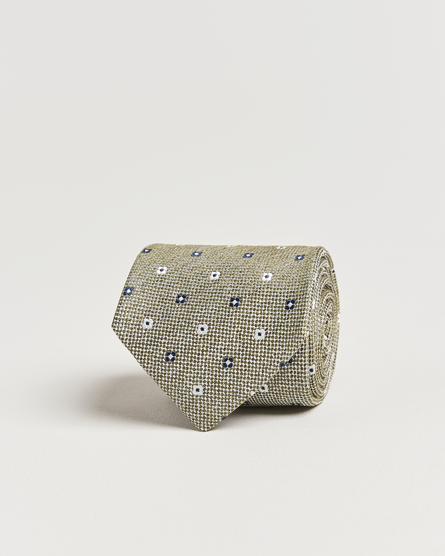 Herr | Slipsar | Amanda Christensen | Silk/Linen Printed Flower 8cm Tie Green