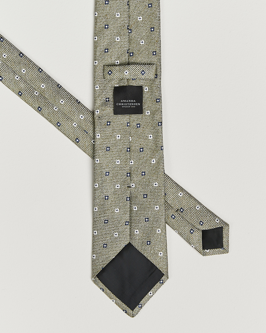 Herr | Slipsar | Amanda Christensen | Silk/Linen Printed Flower 8cm Tie Green