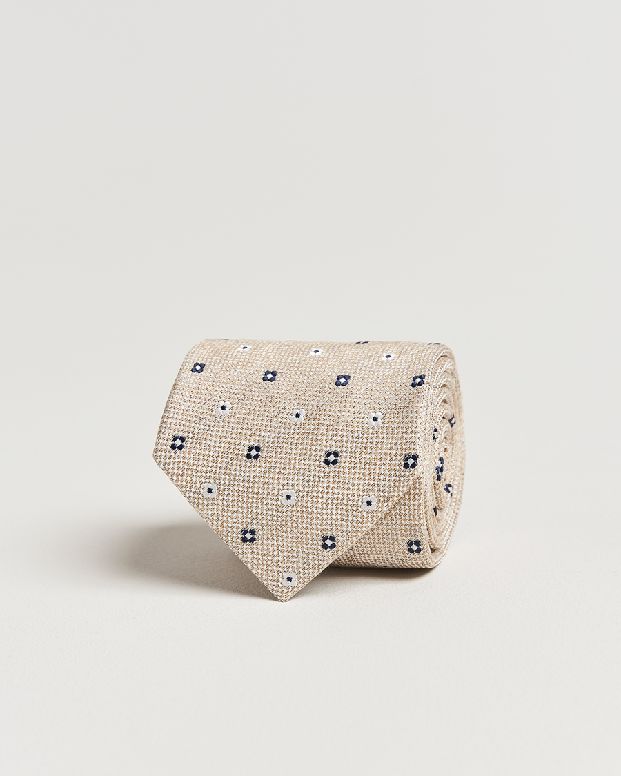 Herr | Slipsar | Amanda Christensen | Silk/Linen Printed Flower 8cm Tie Sand