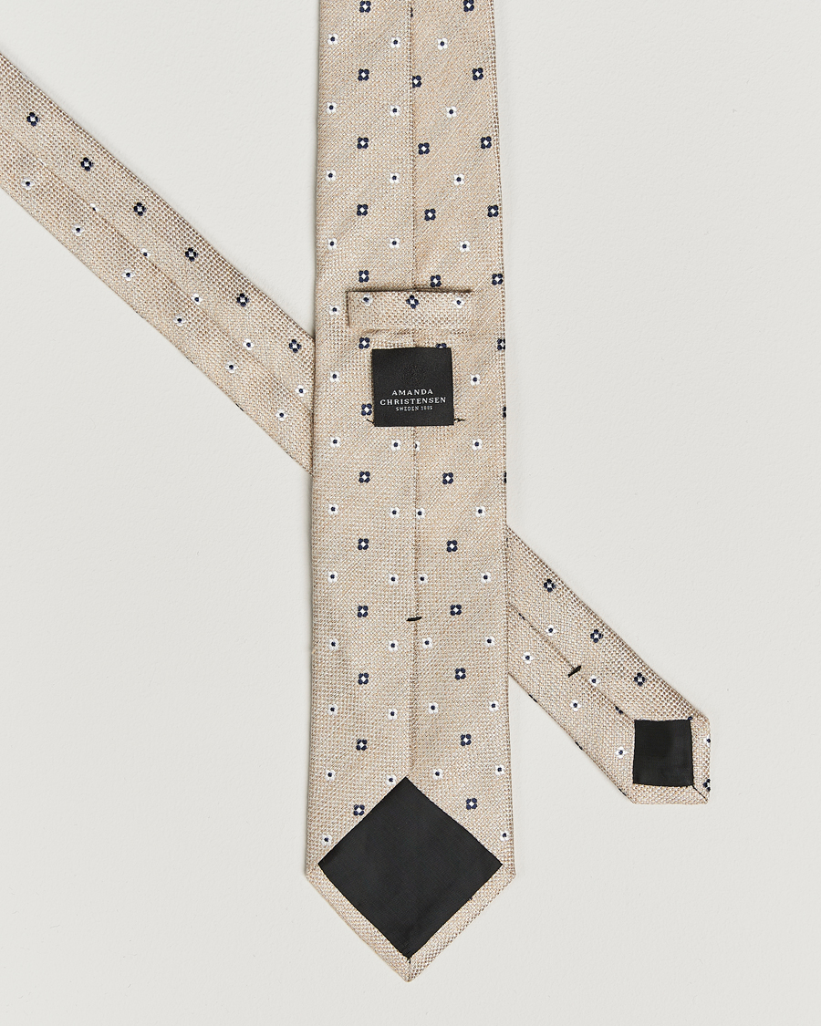 Herr | Slipsar | Amanda Christensen | Silk/Linen Printed Flower 8cm Tie Sand