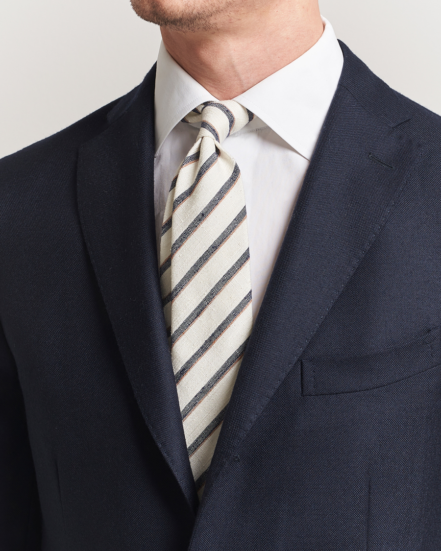 Herr | Slipsar | Amanda Christensen | Silk Shantung Striped 8cm Tie Cream