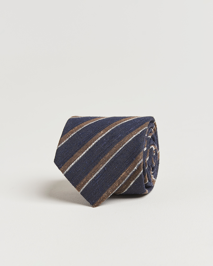 Herr | Slipsar | Amanda Christensen | Silk Shantung Striped 8cm Tie Navy