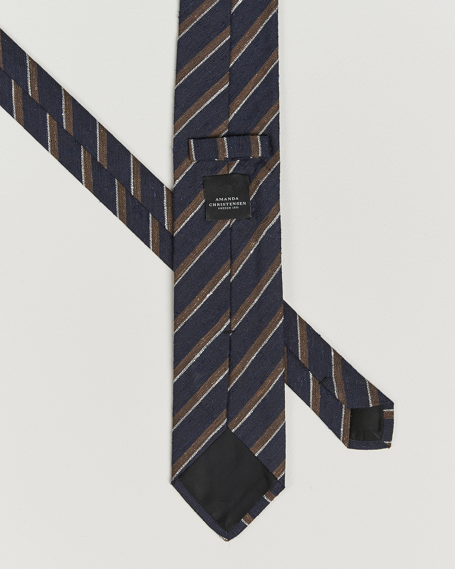 Herr | Slipsar | Amanda Christensen | Silk Shantung Striped 8cm Tie Navy