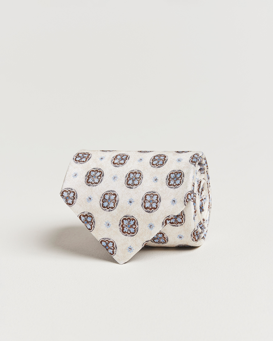 Herr | Slipsar | Amanda Christensen | Silk Oxford Printed Flower 8cm Tie Cream