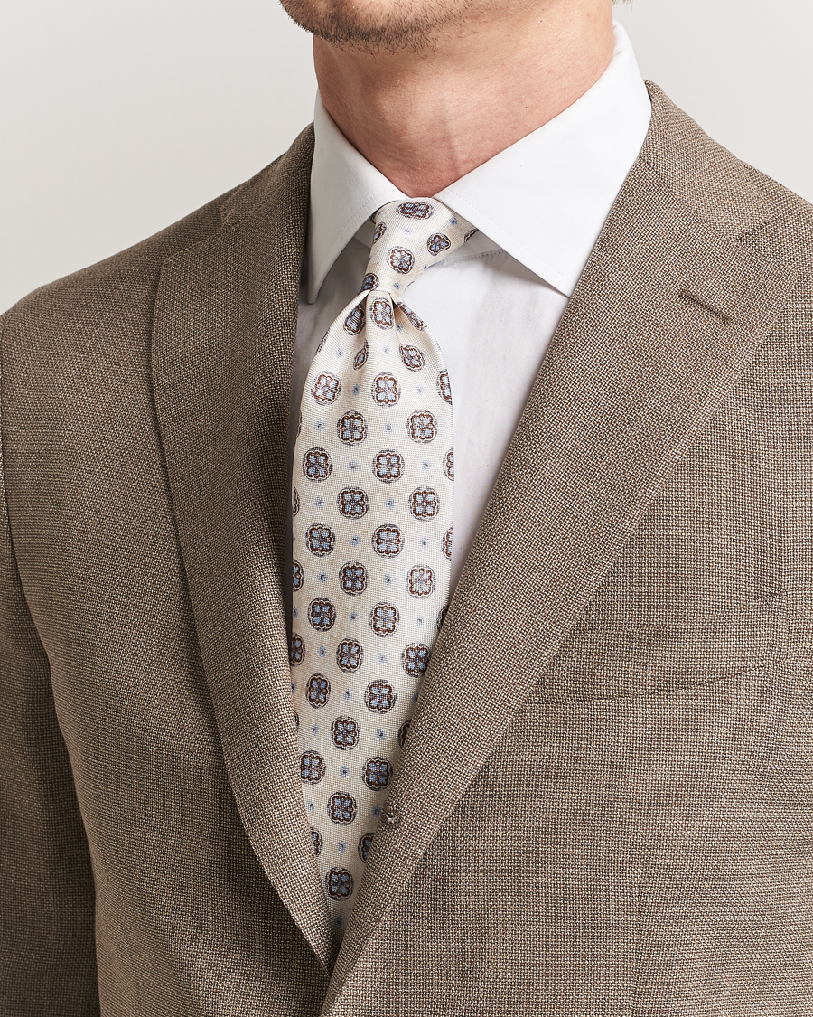 Herr | Slipsar | Amanda Christensen | Silk Oxford Printed Flower 8cm Tie Cream