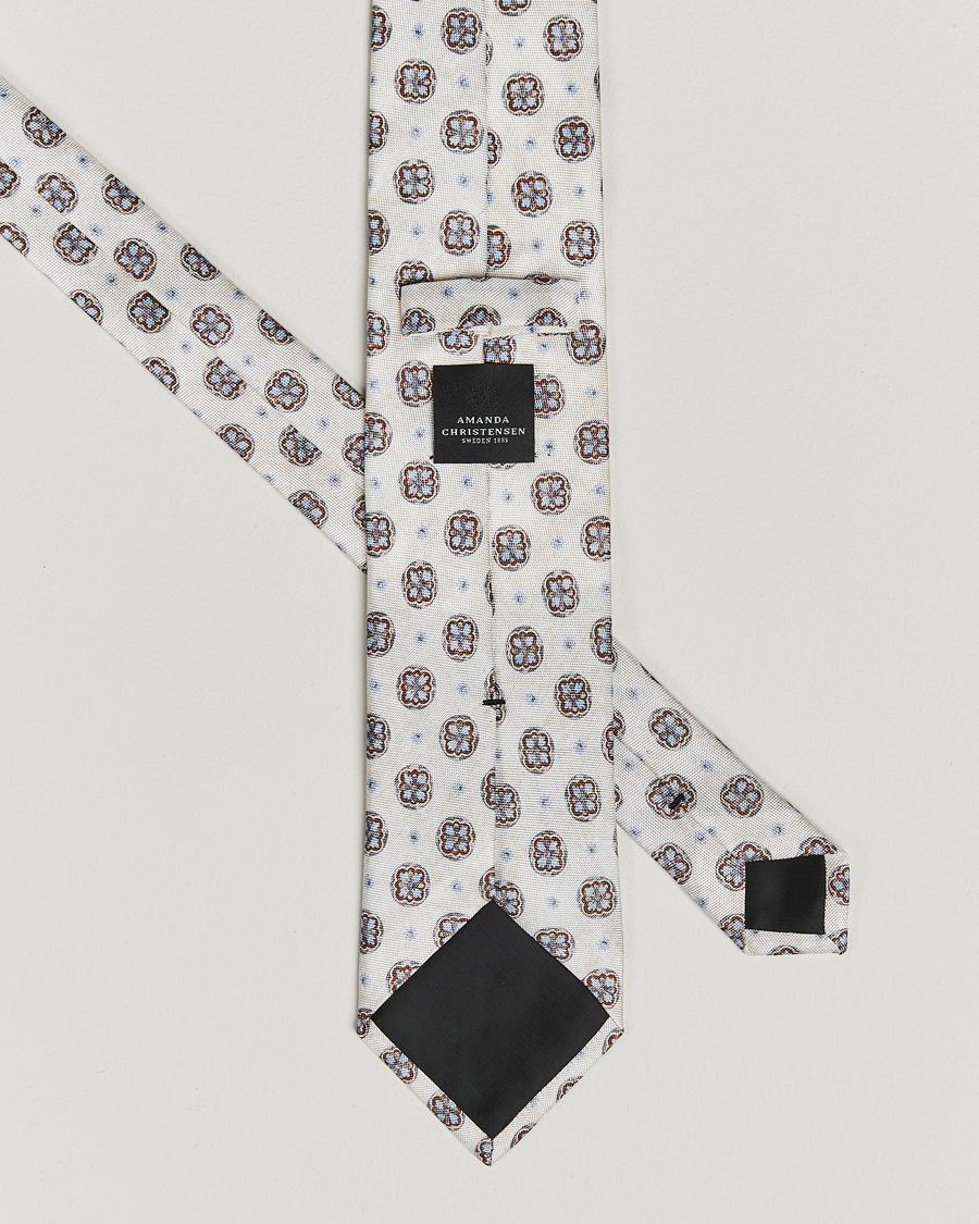 Herr | Slipsar | Amanda Christensen | Silk Oxford Printed Flower 8cm Tie Cream
