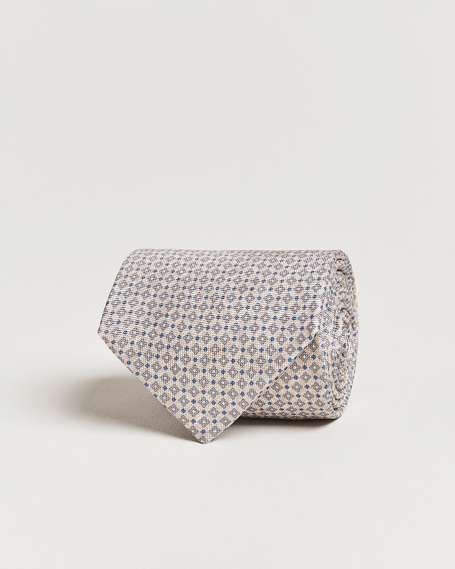 Herr | Slipsar | Amanda Christensen | Silk Oxford Printed Micro Flower 8cm Tie Beige