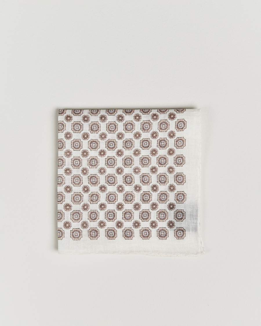 Herr | Näsdukar | Amanda Christensen | Linen Printed Medallion Pocket Square Cream