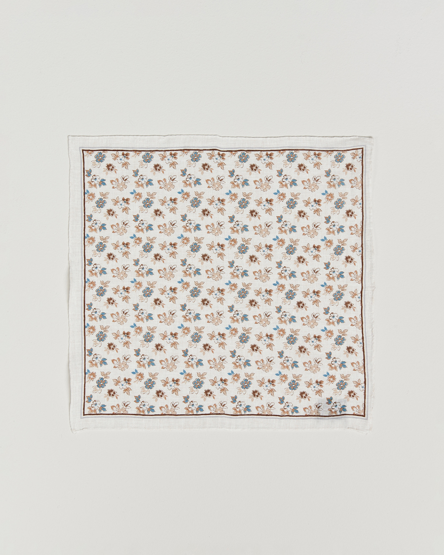 Herr | Näsdukar | Amanda Christensen | Linen Printed Flower Pocket Square Cream