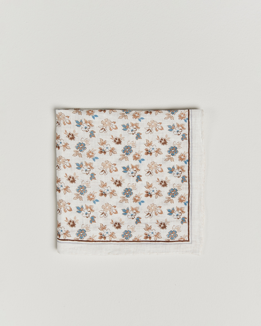 Herr | Näsdukar | Amanda Christensen | Linen Printed Flower Pocket Square Cream