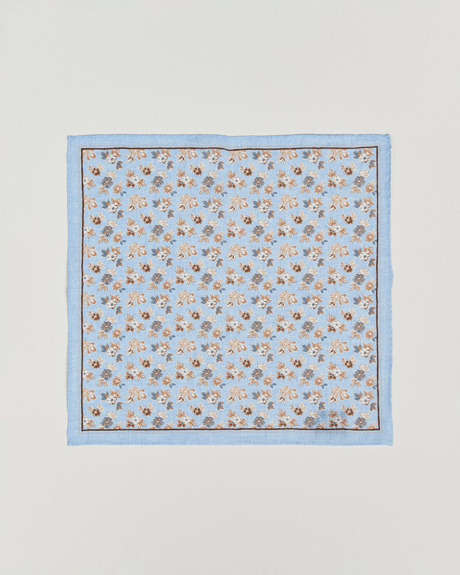 Herr | Näsdukar | Amanda Christensen | Linen Printed Flower Pocket Square Sky Blue