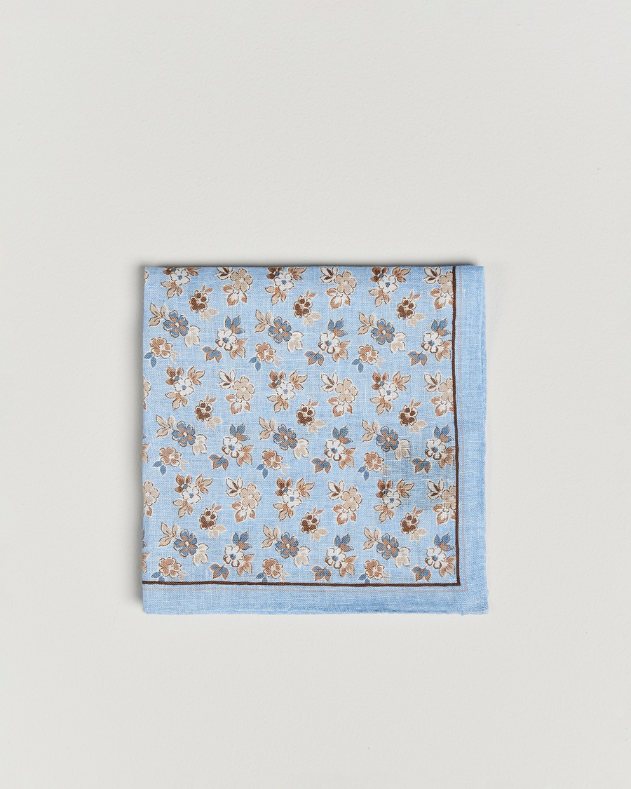 Herr | Näsdukar | Amanda Christensen | Linen Printed Flower Pocket Square Sky Blue