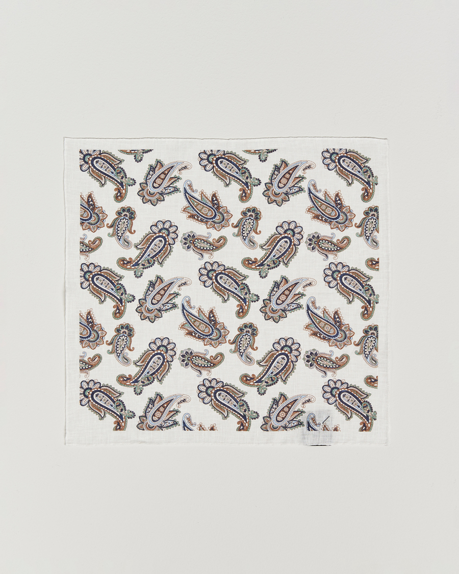Herr | Näsdukar | Amanda Christensen | Linen Printed Large Paisley Pocket Square Cream