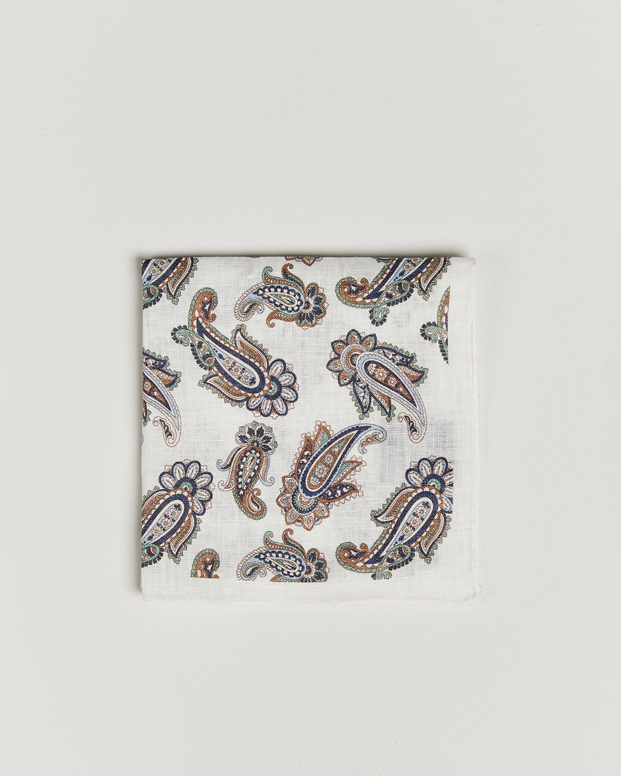 Herr | Näsdukar | Amanda Christensen | Linen Printed Large Paisley Pocket Square Cream
