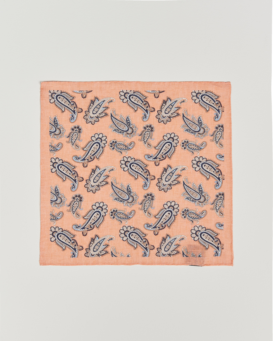 Herr | Näsdukar | Amanda Christensen | Linen Printed Large Paisley Pocket Square Orange