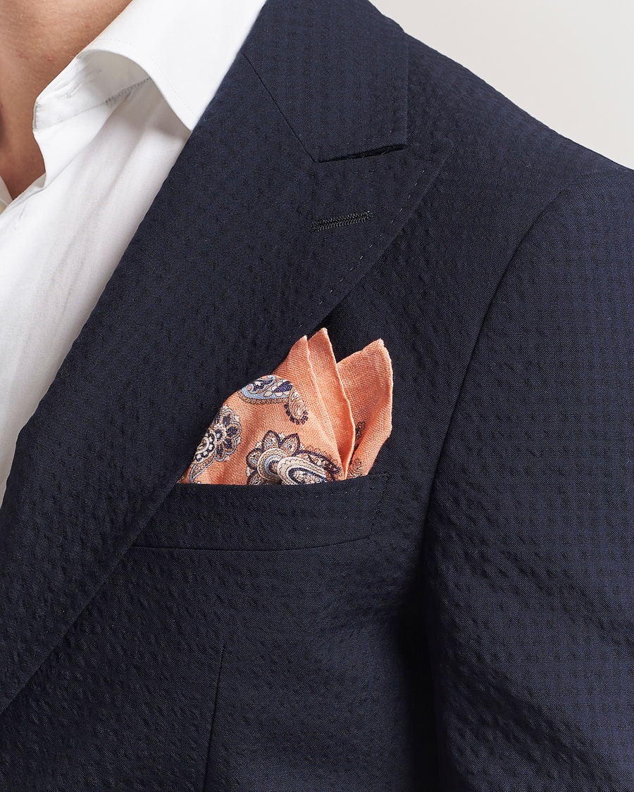 Herr | Näsdukar | Amanda Christensen | Linen Printed Large Paisley Pocket Square Orange