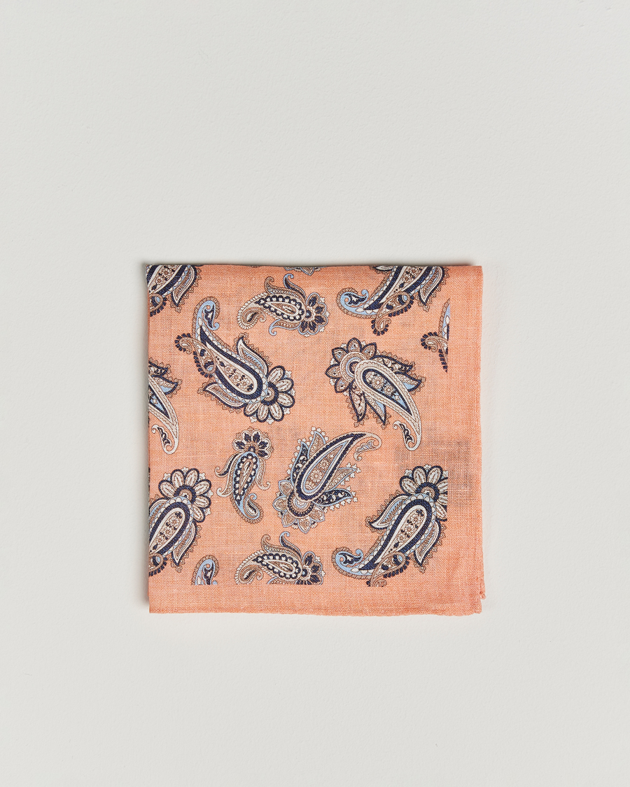 Herr | Näsdukar | Amanda Christensen | Linen Printed Large Paisley Pocket Square Orange