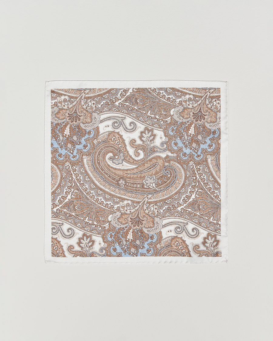 Herr | Näsdukar | Amanda Christensen | Silk Twill Large Paisley Pocket Square Cream