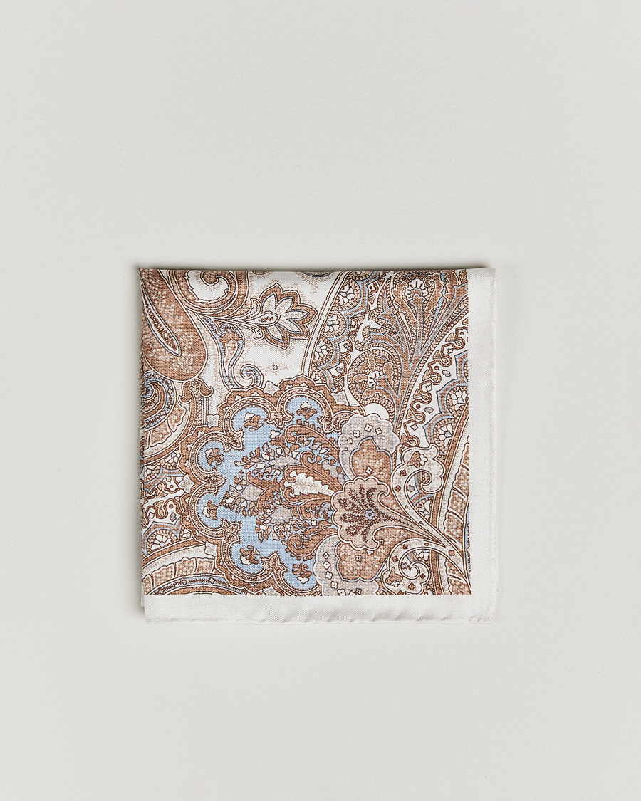 Herr | Näsdukar | Amanda Christensen | Silk Twill Large Paisley Pocket Square Cream
