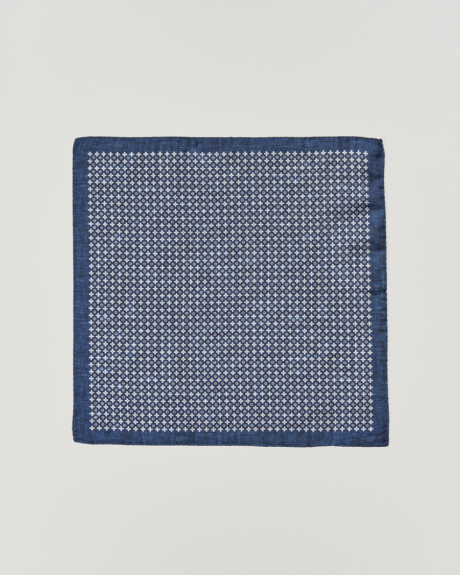 Herr | Näsdukar | Amanda Christensen | Silk Twill Printed Flower Pocket Square Navy