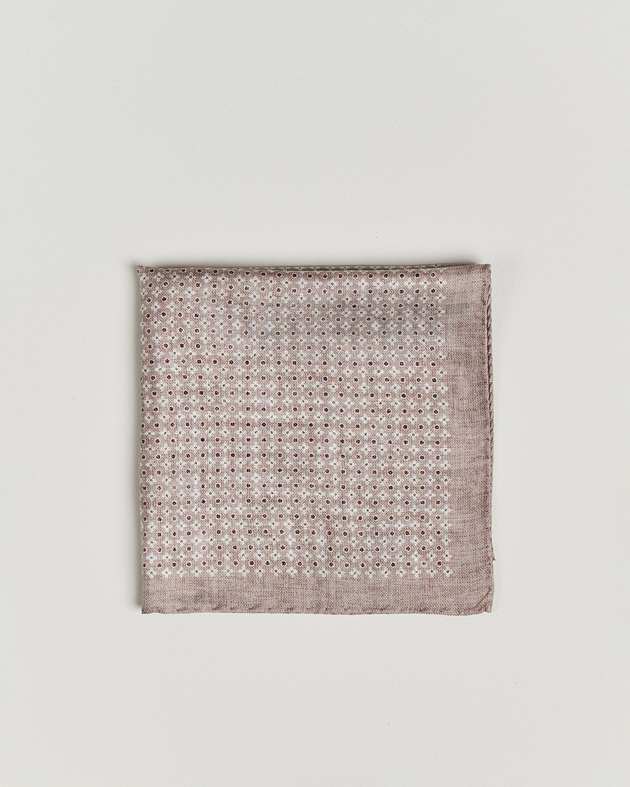 Herr | Näsdukar | Amanda Christensen | Silk Twill Printed Flower Pocket Square Sand