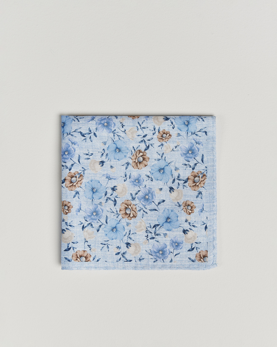 Herr | Näsdukar | Amanda Christensen | Silk Oxford Printed Flower Pocket Square Sky Blue