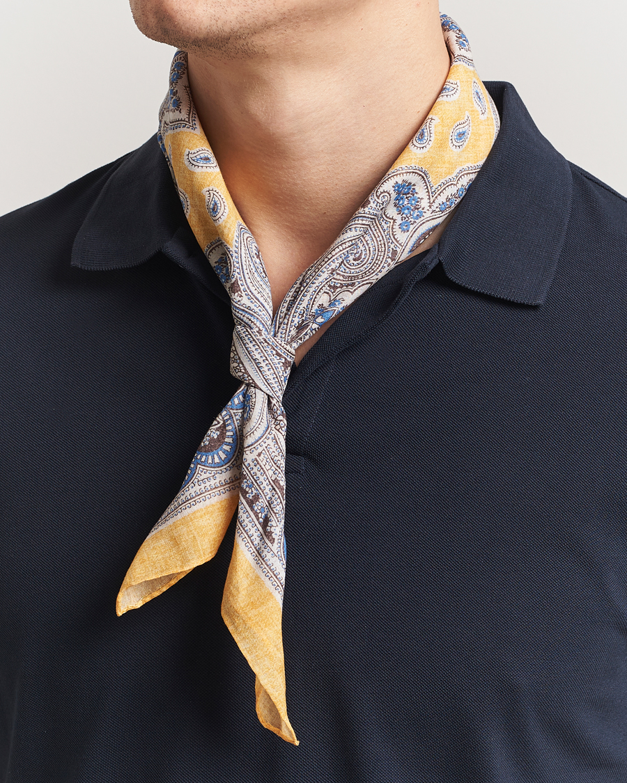 Herr | Scarves | Amanda Christensen | Cotton Voilé Printed Paisley Bandana Yellow