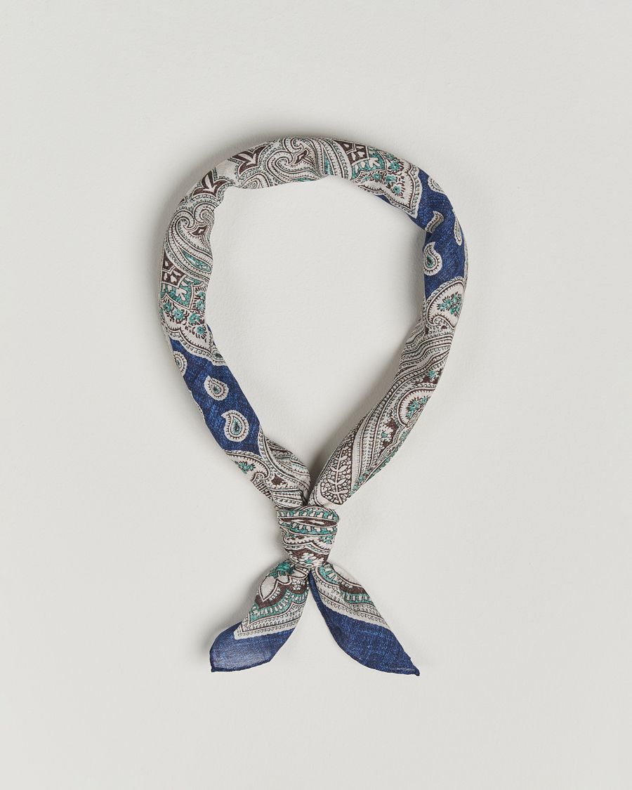 Herr | Scarves | Amanda Christensen | Cotton Voilé Printed Paisley Bandana Navy