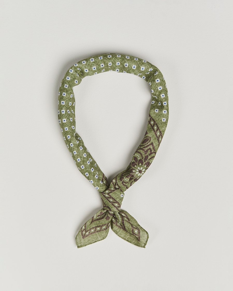 Herr | Scarves | Amanda Christensen | Cotton Voilé Printed Flower Bandana Green