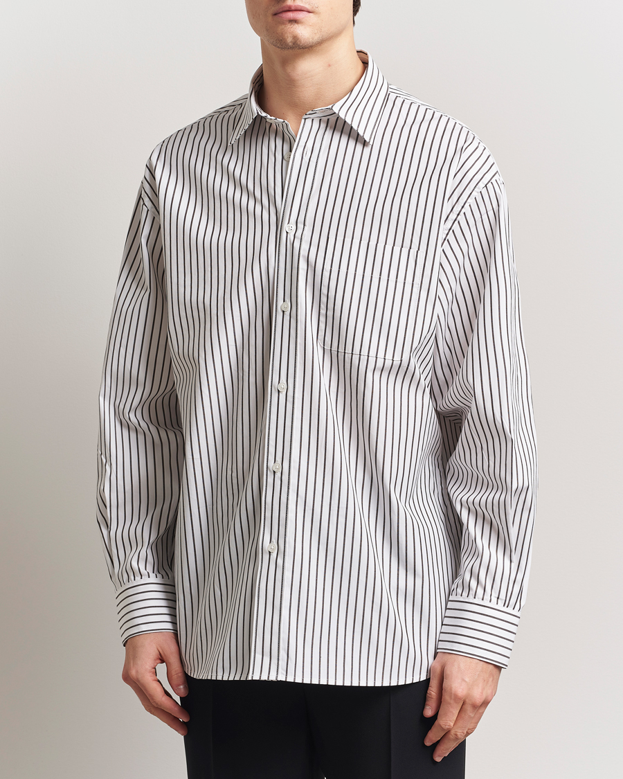 Herr | Skjortor | Filippa K | Striped Cotton Poplin Shirt Coffee/White