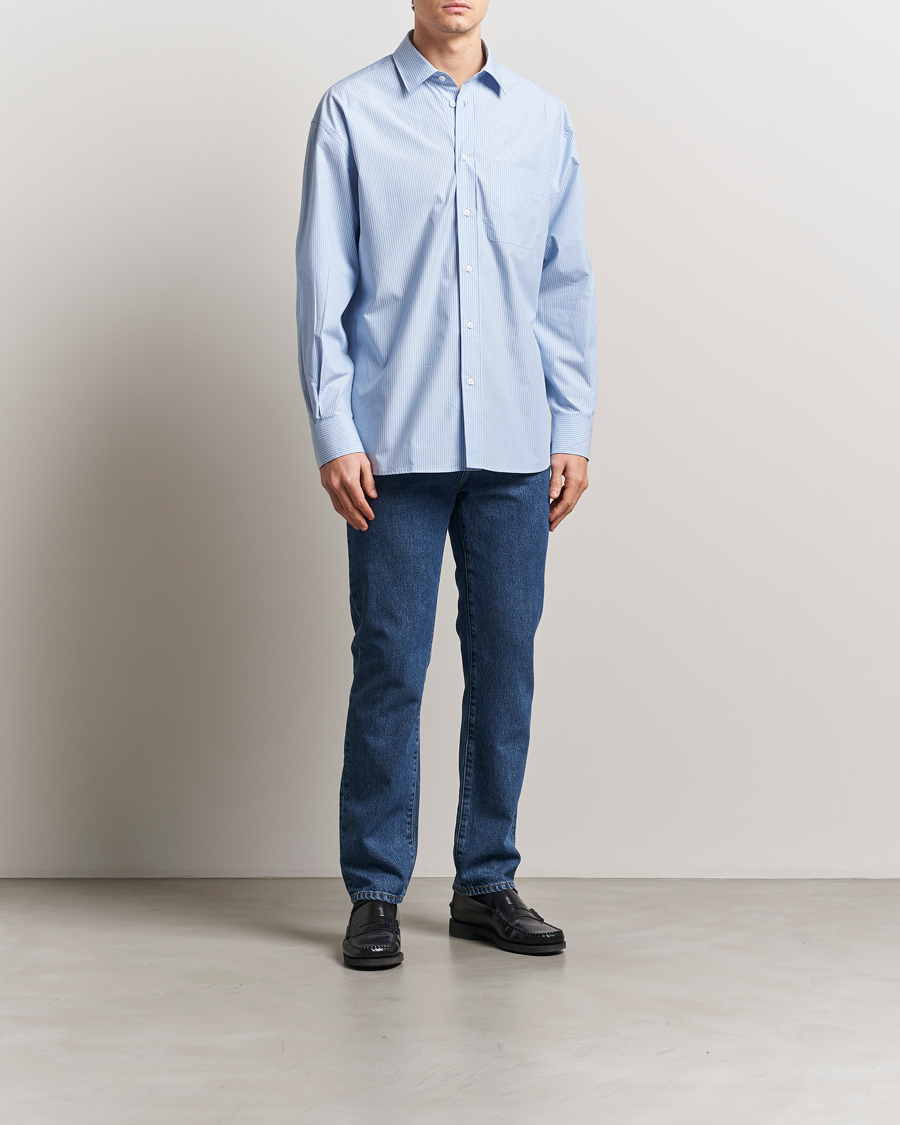 Herr | Skjortor | Filippa K | Striped Cotton Poplin Shirt Light Blue/White