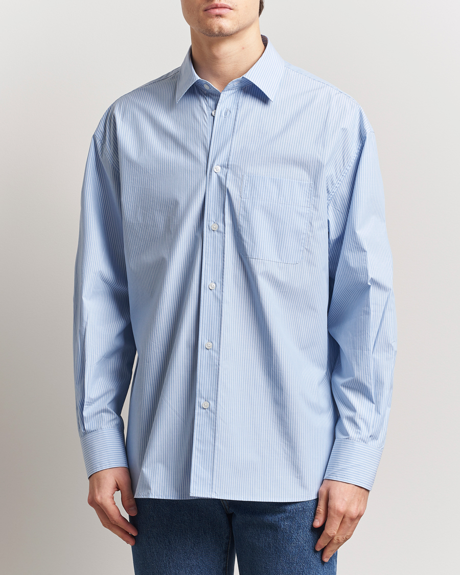 Herr | Skjortor | Filippa K | Striped Cotton Poplin Shirt Light Blue/White