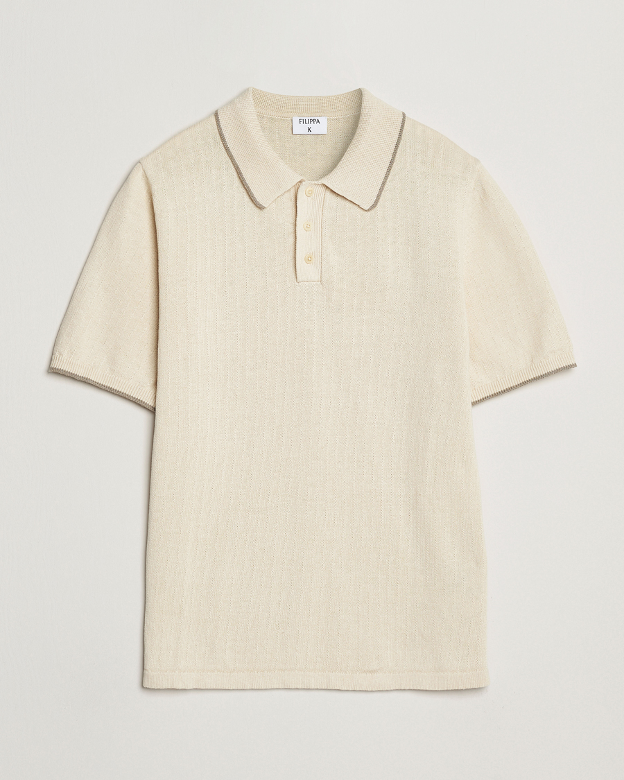 Herr | Pikéer | Filippa K | Linen Cotton Knitted Polo Cream White