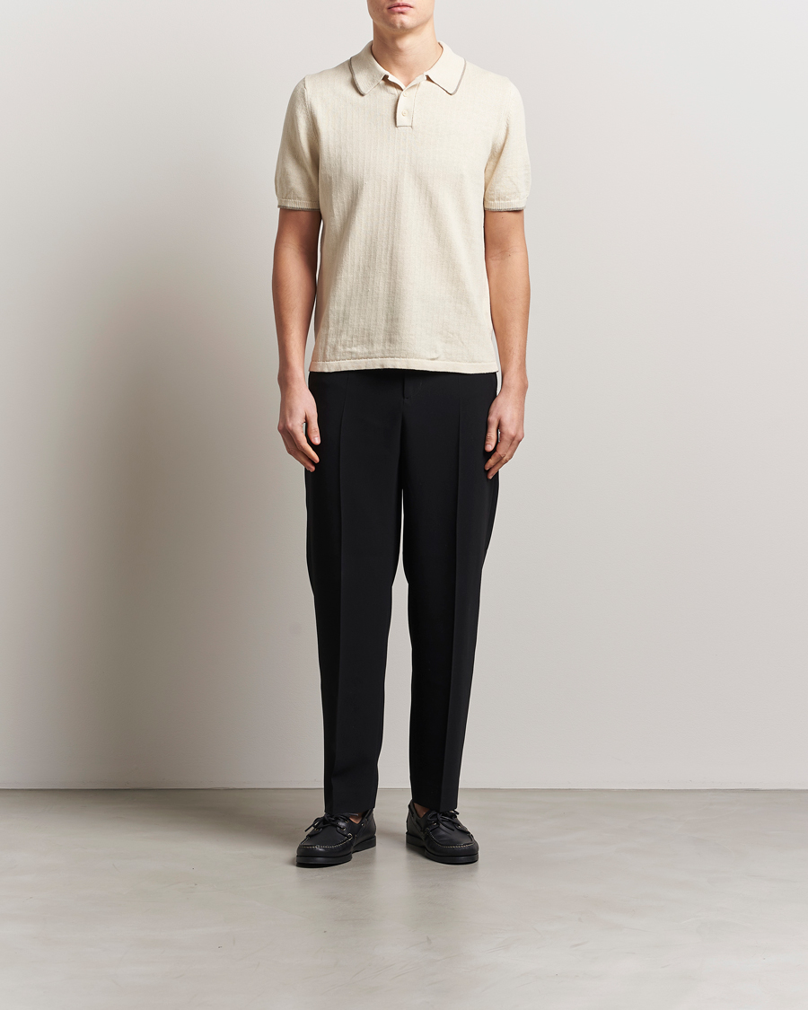 Herr | Pikéer | Filippa K | Linen Cotton Knitted Polo Cream White